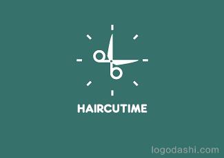 haircutime剪刀時鐘logo標志logo設計，品牌vi設計