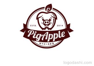 蘋果豬燒烤店標志logo設計，品牌vi設計